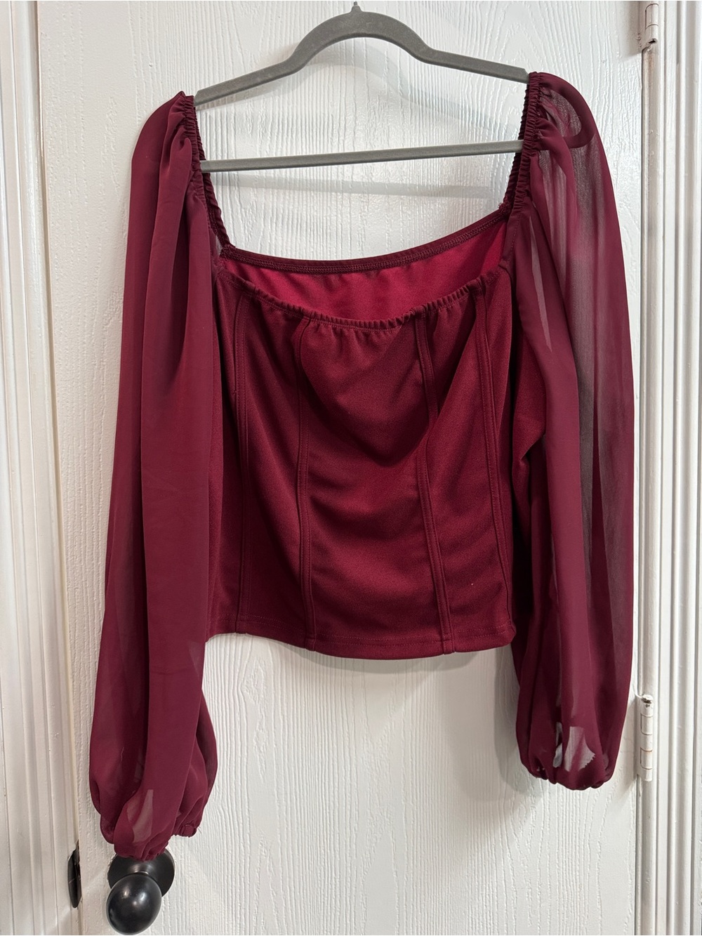 SHEIN Burgundy Long-Sleeve Square Neck Crop Top